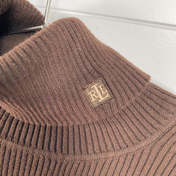 Lauren Ralph Lauren Sweater Womens Large Brown Ribbed Turtleneck Cotton Knit - Picture 2 of 10